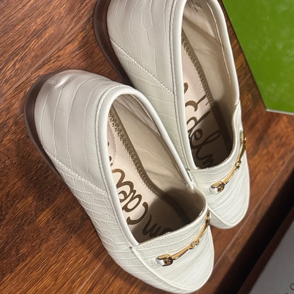 Sam Edelman Cream Croc-Embossed Leather Bit Loafers